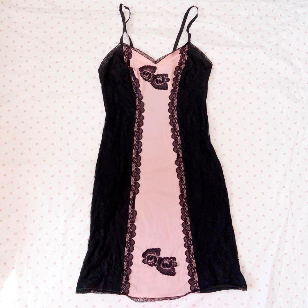 pink black lace slip dress coquette whimsigoth